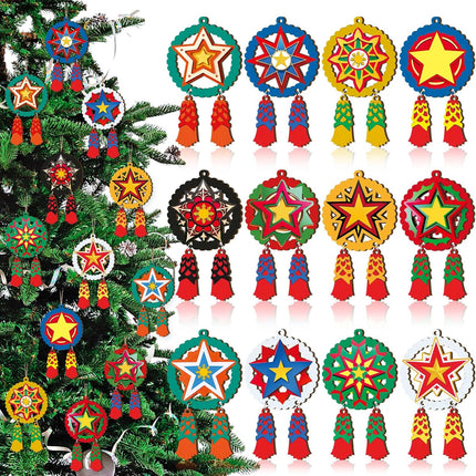 24PCS Mini Parol Ornaments Wooden Philippine Christmas Tree Hanging Decorations
