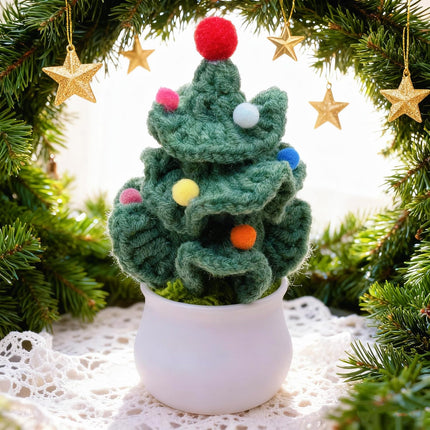 Mini Crochet Christmas Tree – Eco-Friendly Knit Tabletop Holiday Decoration