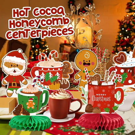 9pcs Hot Cocoa Christmas Centerpieces – Gingerbread & Marshmallow 3D Table Toppers