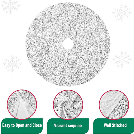 48 Inch Silver Christmas Tree Skirt Sequin Xmas Tree Floor Cover