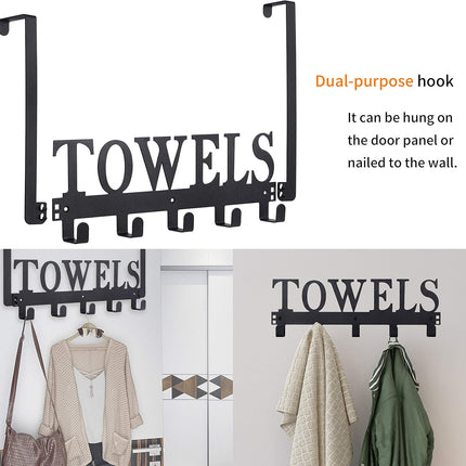 Over The Door Hooks Towel Holder Rack for Bathroom Bedroom Black Metal