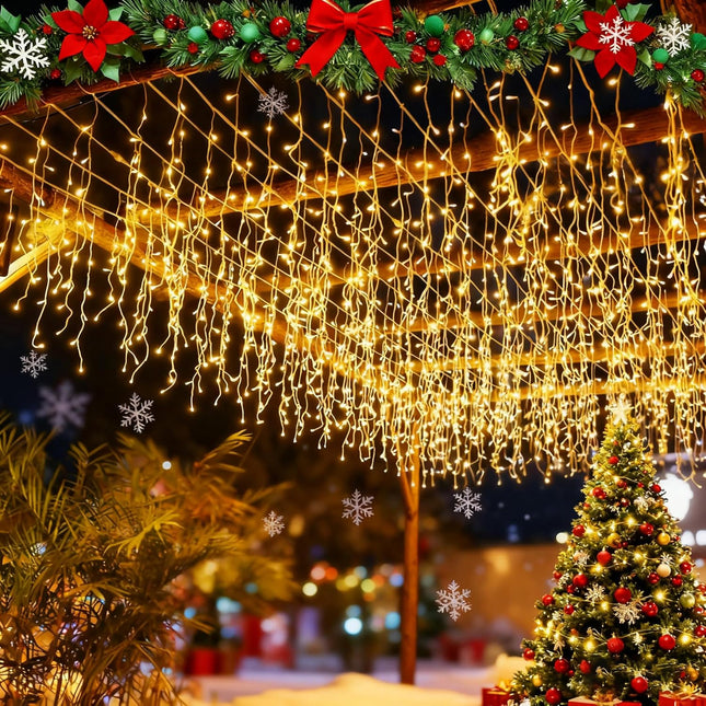 33FT 240 LED Christmas Icicle Lights – 8 Modes USB Curtain String Lights