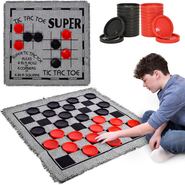 Giant Checkers and Tic Tac Toe Board Game Set Indoor Outdoor Family Game