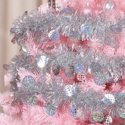 Christmas Silver Tinsel Garland 33FT – Shiny Hanging Disco Party Decor