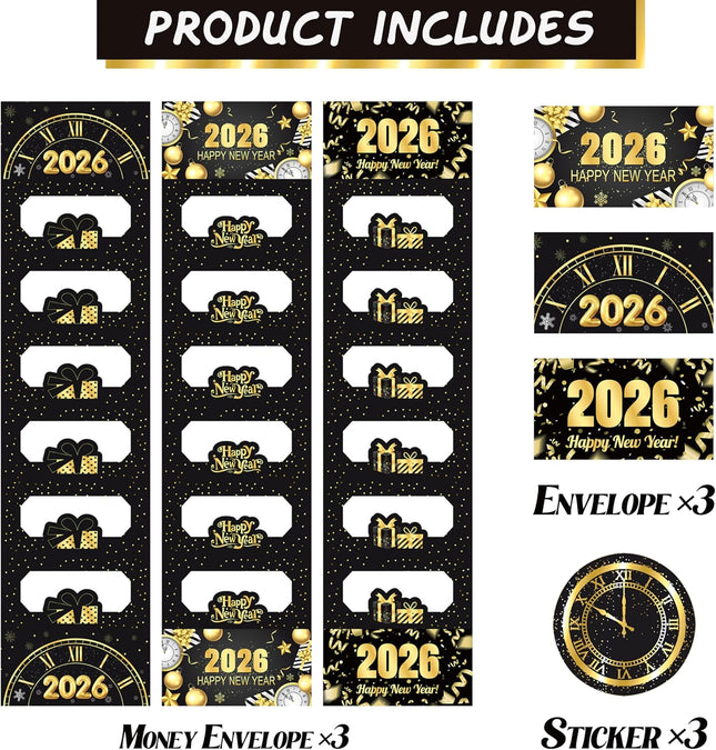 3-Piece New Year 2026 Gift Card Holders – Cash Envelopes for NYE Party