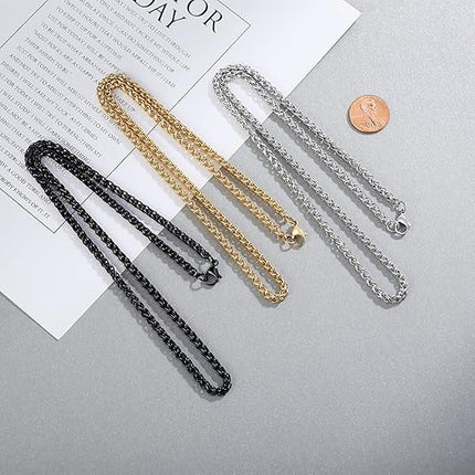 3 Pcs Chain Necklace for Men Stainless Steel Wheat Chain Set Gold Black Silver