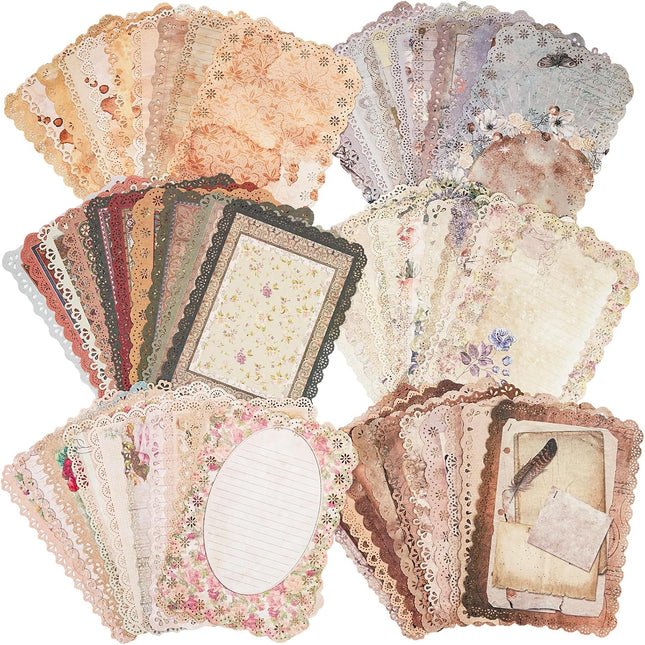 60 Sheets Vintage Lace Edge Scrapbook Paper, 6-Pack Decorative Journal Writing Stationery