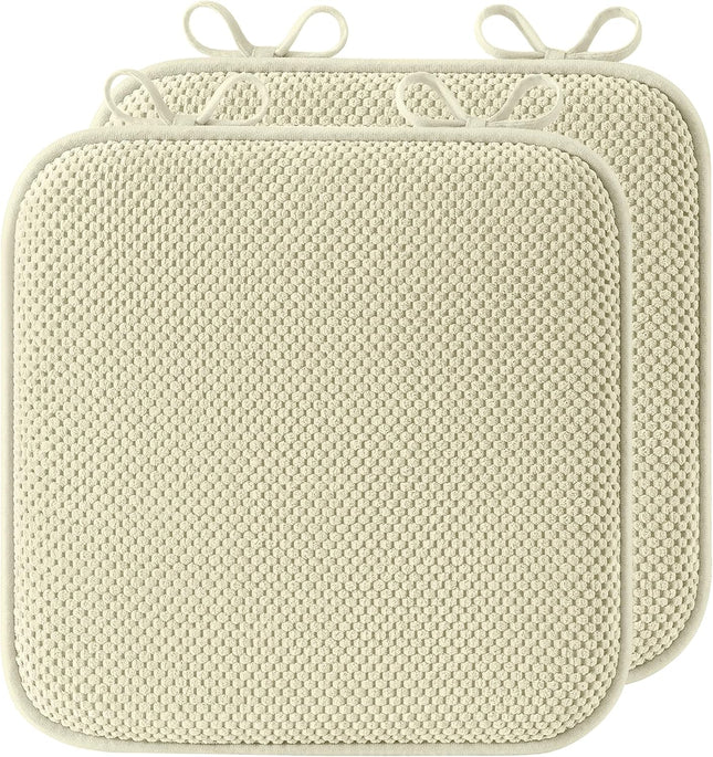 Light Khaki Dining Chair Cushions – Set of 2 Memory Foam, Non-Slip, 16" x 16" x 1.5"