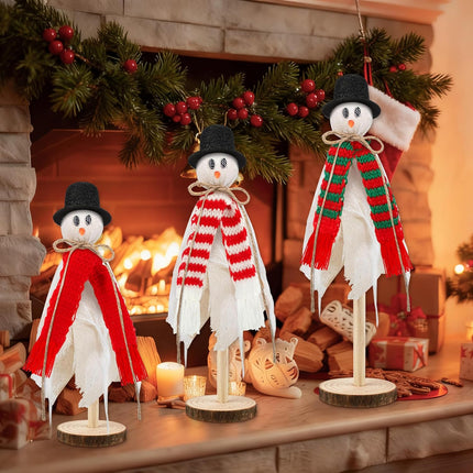 Christmas Wooden Snowman Set 3PCS – DIY Hat & Scarf Winter Table Decorations