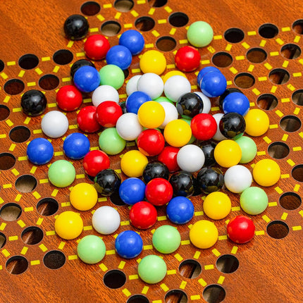 Wooden Chinese Checkers Game Set with Storage Drawer 60 Color Pieces