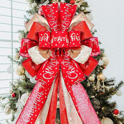 Christmas Tree Wreath Bow – Large Red 45"x13" Rustic Holiday Decoration