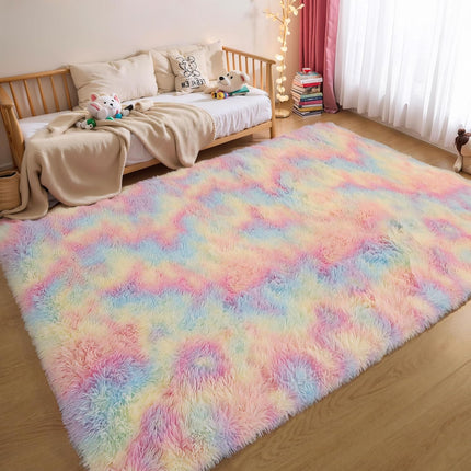 4x6 Rainbow Fluffy Shaggy Rug – Soft Plush Carpet for Girls’ Bedroom