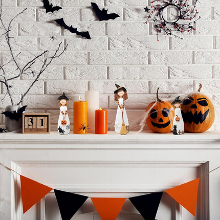 3-Piece Halloween Witch Figurines, Resin Tabletop Decor, Shelf Sitter Centerpieces