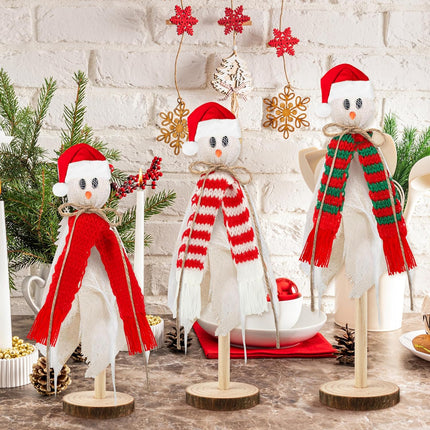 Christmas Wooden Snowman Set 3PCS – DIY Hat & Scarf Winter Table Decorations
