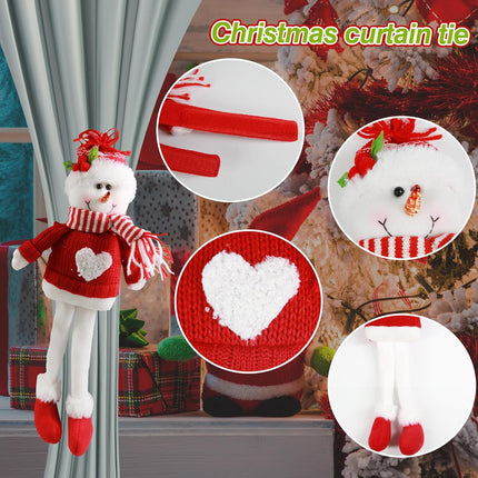 2 Pcs Christmas Curtain Tiebacks – Santa & Snowman Holders for Holiday Decor