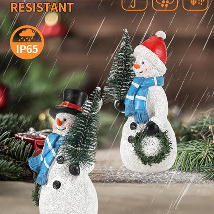 Snowman Figurines with Lighted Tree & Wreath – 5" Holiday Decorations, 2PCS