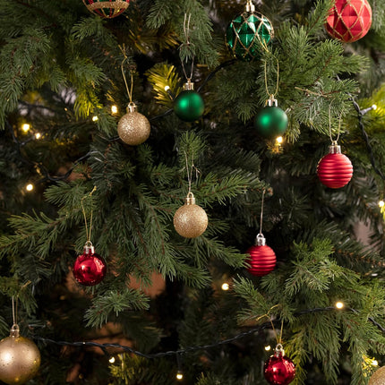 24-Piece Small Shatterproof Christmas Ornaments – Red, Green & Gold Balls