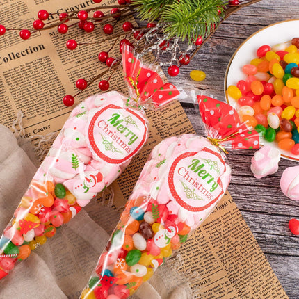 100PCS Clear Christmas Cone Bags – Popcorn, Candy & Festival Favor Supplies
