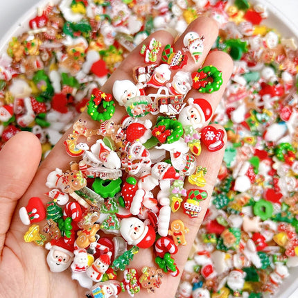 100PCS Christmas Nail Charms – 3D Resin Santa, Snowflake & Tree Designs