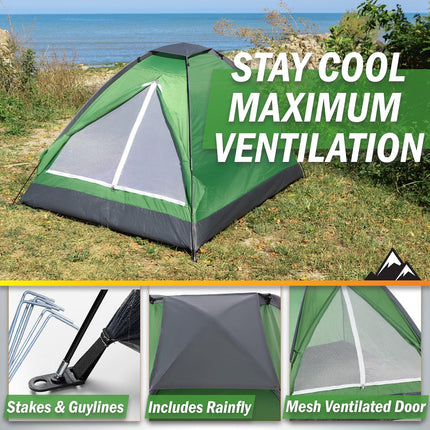 2 Person Camping Tent with Rain Fly & Carry Bag, Lightweight Outdoor Tent for Hiking, Beach & Festivals
