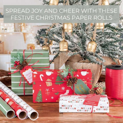 3-Pack Christmas Gift Wrapping Paper Rolls – 17"x120" Cute Holiday Designs