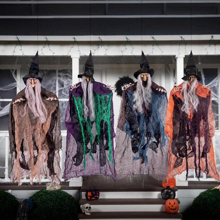 4-Piece 19.6in Hanging Witch Halloween Decorations, Flying Haunted House Yard Decor