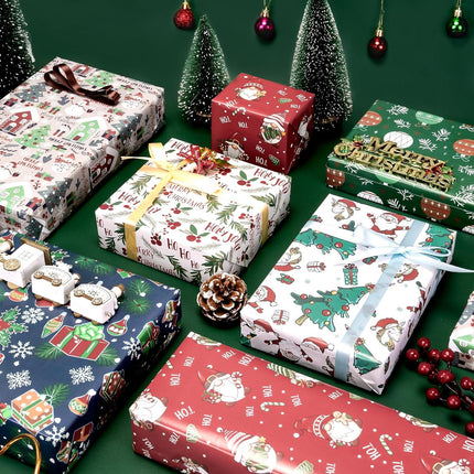 6PCS Christmas Gift Wrap – Folded Flat Holiday Paper for Kids & Adults