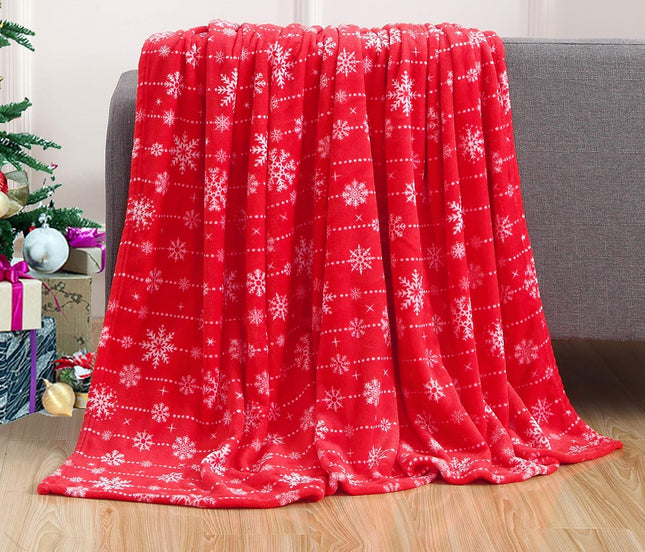 Luxury Velvet Christmas Fleece Blanket – 50x60" Snowflake Cozy Throw