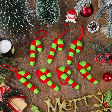 12-Pcs Candy Cane Felt Ornaments: Red & Green Christmas Hanging Decor