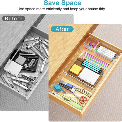 12 Pack Clear Drawer Organizers, 4 Sizes Storage Trays for Kitchen & Desk