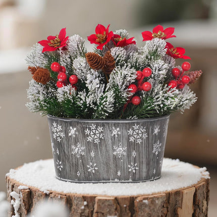 Christmas Centerpiece Decoration – Artificial Norfolk Pine with Poinsettias