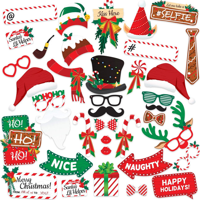 38PC Christmas Photo Booth Props Set – Party Decorations, Games, Favors & Supplies