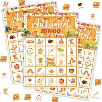 Autumn Bingo Cards for Adults, Fun Fall Party Game Set for Groups – 29 Players