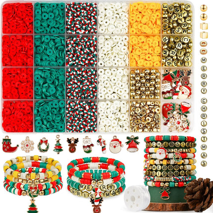 Christmas Beads for Bracelets Clay Bead Kit with Golden Beads & Holiday Charms for Crafts