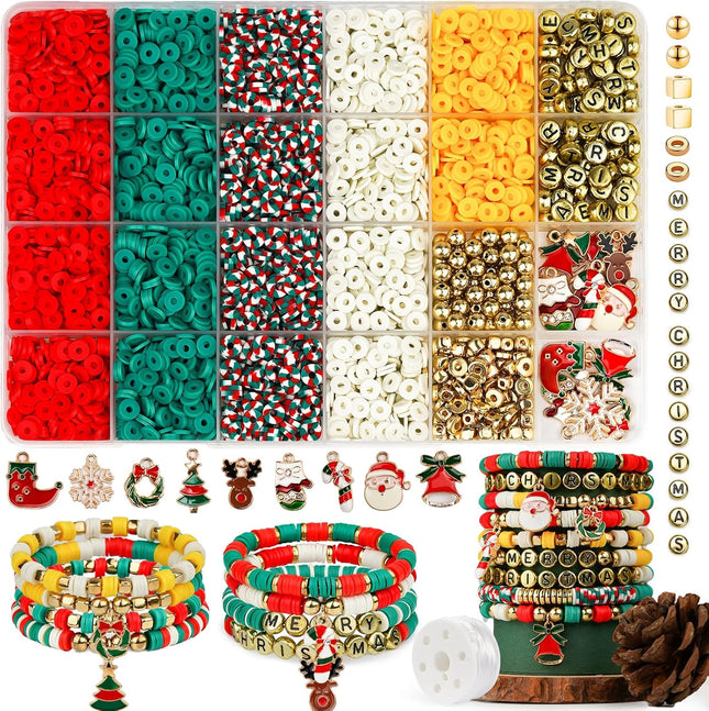 Christmas Clay Beads for Bracelets DIY Jewelry Making Kit Golden Beads Crafts