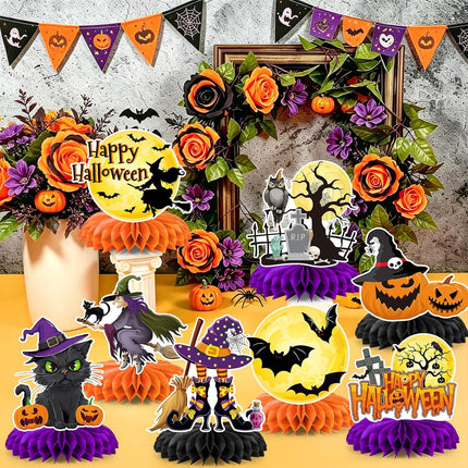 12-Piece Halloween Honeycomb Centerpieces, Witches, Pumpkins & Ghost Table Decor