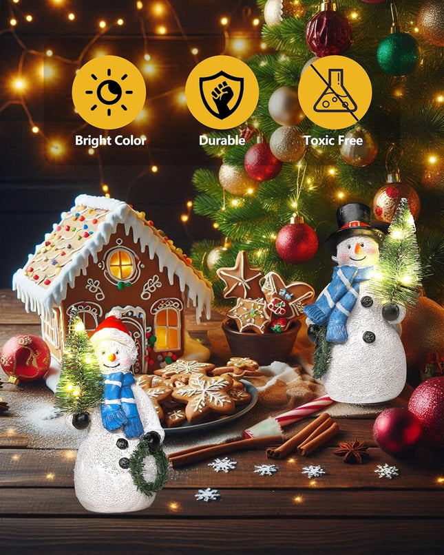 Christmas Snowmen Duo with Lighted Tree Wreath – Resin Figurines, Indoor Use