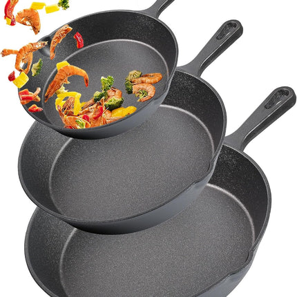 Cast Iron Skillet Set of 3, Pre-Seasoned 6", 8", 10" Frying Pans for Stove Oven