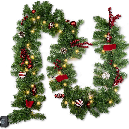 9FT Artificial Christmas Garland, Pre-Lit with 50 LED Lights, Battery Operated for Festive Decor
