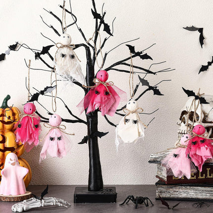 12-Piece Pink & White Ghost Ornaments, Fabric Halloween Tree & Mantel Decorations