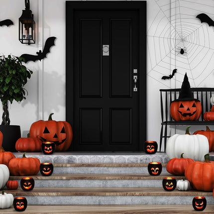 6-Piece Halloween Jack-O-Lantern Glass Votive Candle Holders, Table Decor Set