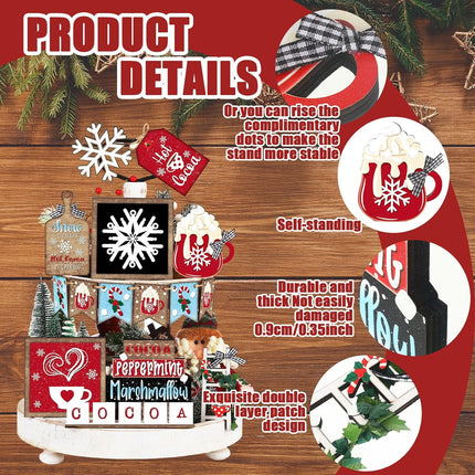 Christmas Wooden Sign Set – Tiered Tray Farmhouse Snowflake & Cocoa Table Decor
