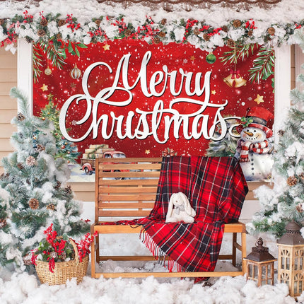 Large 72x44 Inch Red Christmas Banner, Merry Christmas Outdoor Flag for Holiday Decor
