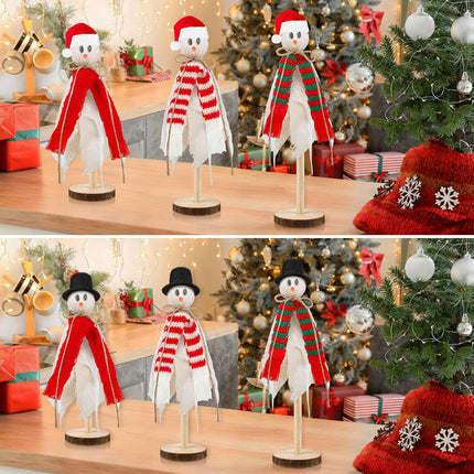 Christmas Wooden Snowman Set 3PCS – DIY Hat & Scarf Winter Table Decorations