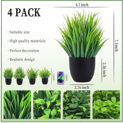 4-Pack Artificial Plants – Small Faux Plants for Home & Office Decor