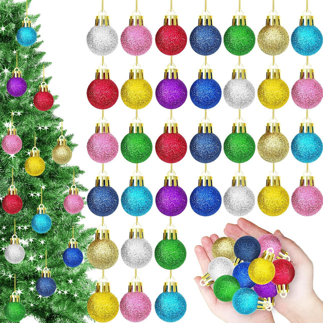 50PCS Mini Christmas Ball Ornaments – 1.18" Colorful Glitter Xmas Decorations