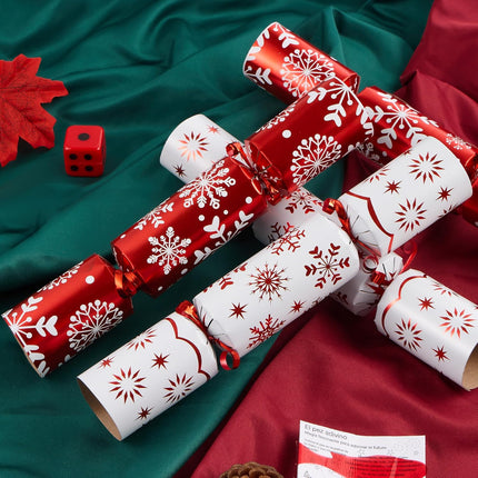 10-Pack Christmas Party Favors, Red Snowflake Design with Hat, Joke & Little Gift Inside