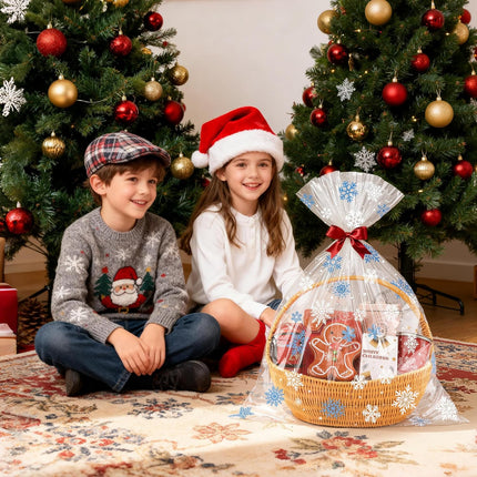 10pcs Christmas Cellophane Gift Bags – 24x30" Blue Snowflake Wrap