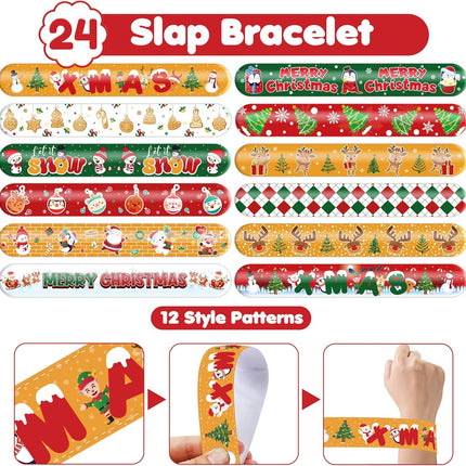72PCS Christmas Party Favors – 48 Tattoos & 24 Slap Bracelets for Kids