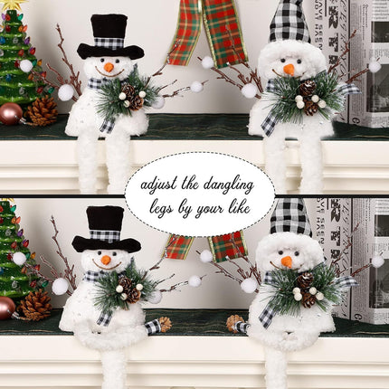 Christmas Snowman Decorations, 2PCS Plush Buffalo Checked Mantel Ornaments